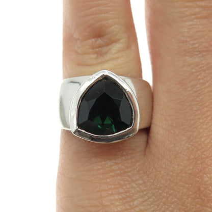 925 Sterling Silver Vintage Real Green Tourmaline Gemstone Ring Size 5.75