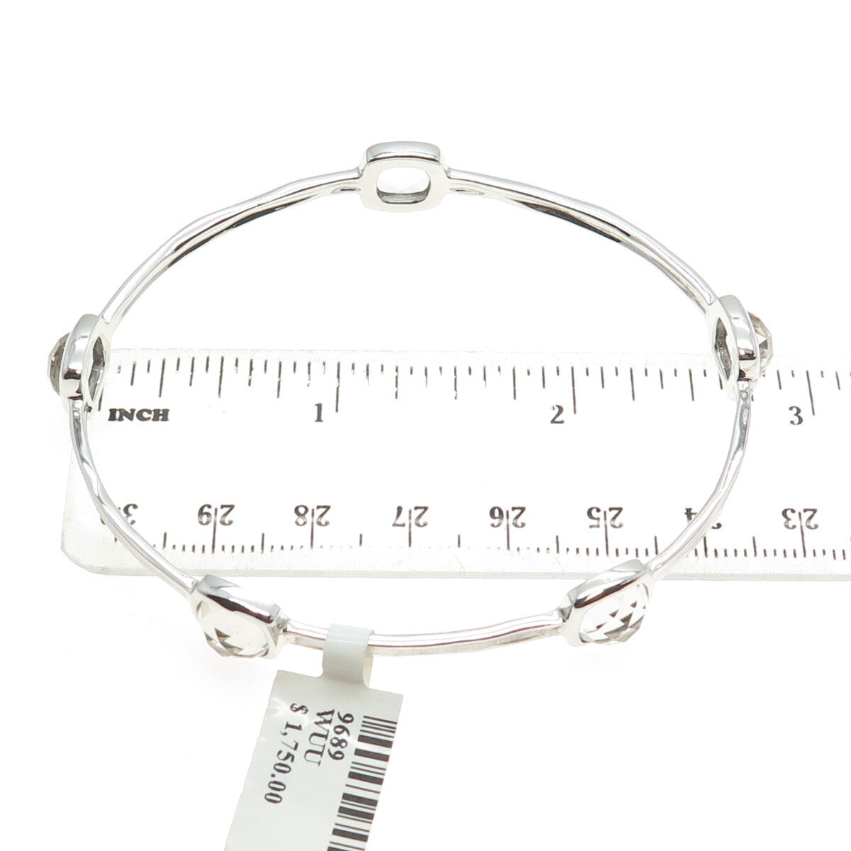 CHARLES GARNIER Sterling Silver Real Clear Quartz Station Bangle Bracelet 7.75"