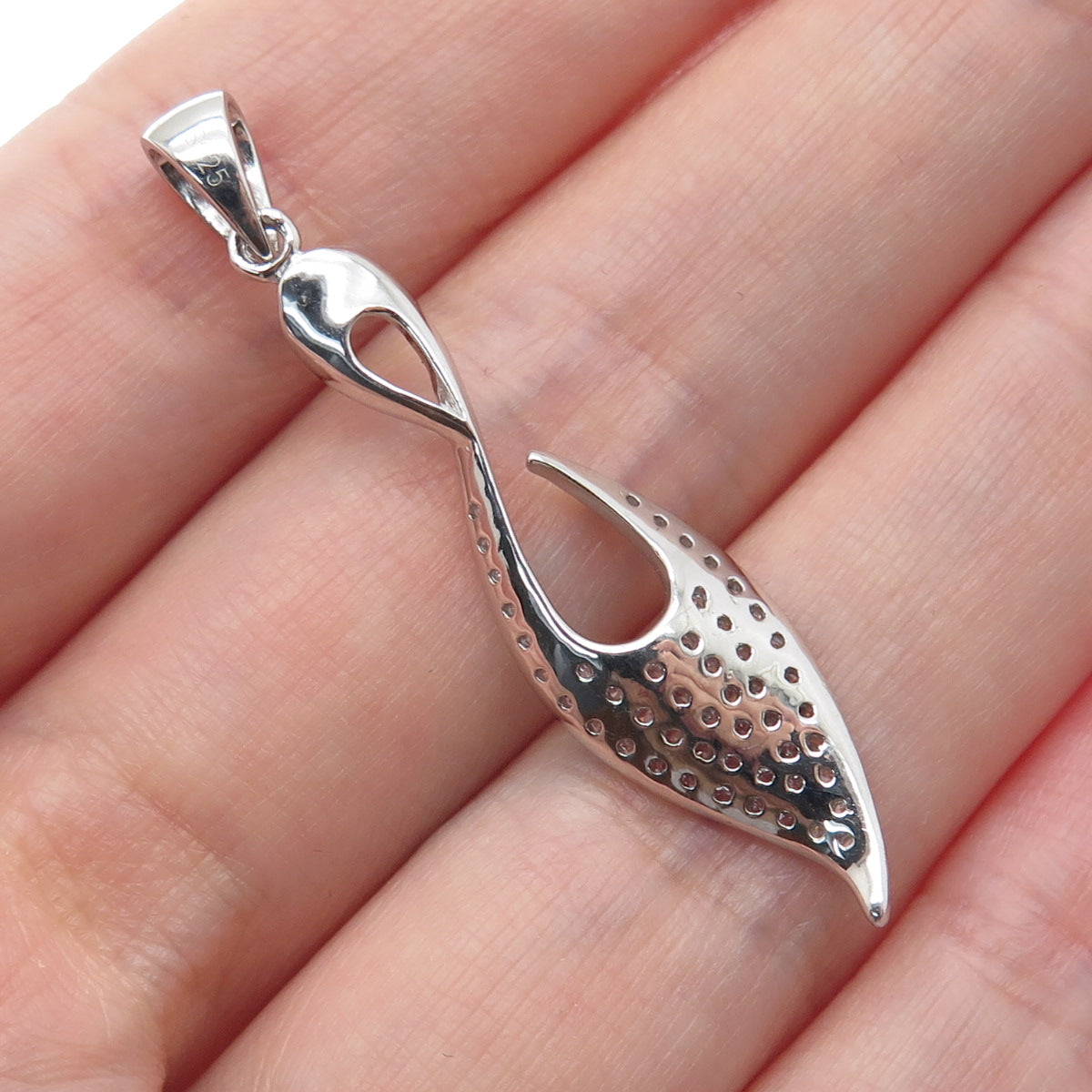 925 Sterling Silver Round-Cut C Z Twisted Charm Pendant