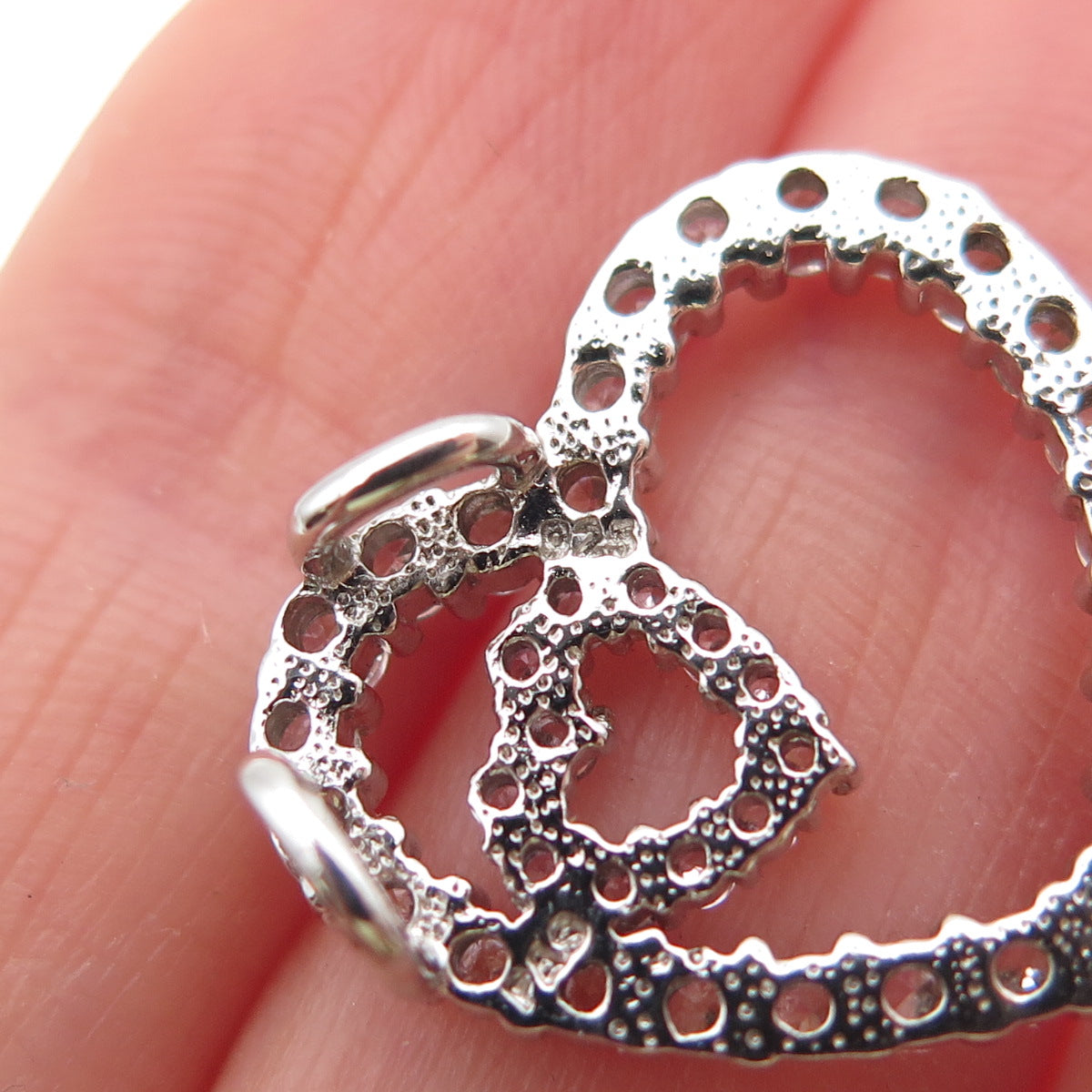 925 Sterling Silver Round-Cut White & Pink C Z Heart Mini Slide Charm Pendant