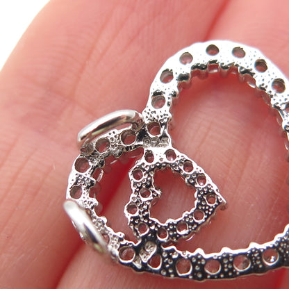 925 Sterling Silver Round-Cut White & Pink C Z Heart Mini Slide Charm Pendant