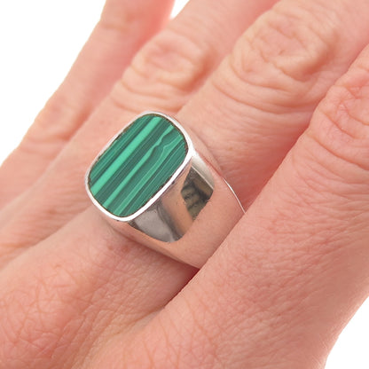 925 Sterling Silver Vintage Mexico Real Malachite Signet Ring Size 8.5