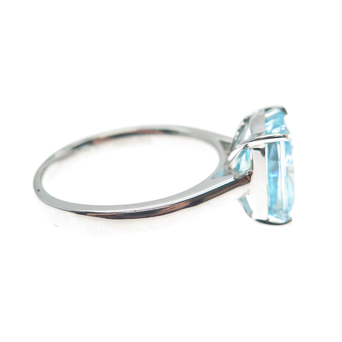 DSMK 925 Sterling Silver Blue Cushion-Cut Shaped C Z Ring Size 6