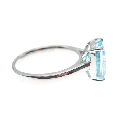 DSMK 925 Sterling Silver Blue Cushion-Cut Shaped C Z Ring Size 6