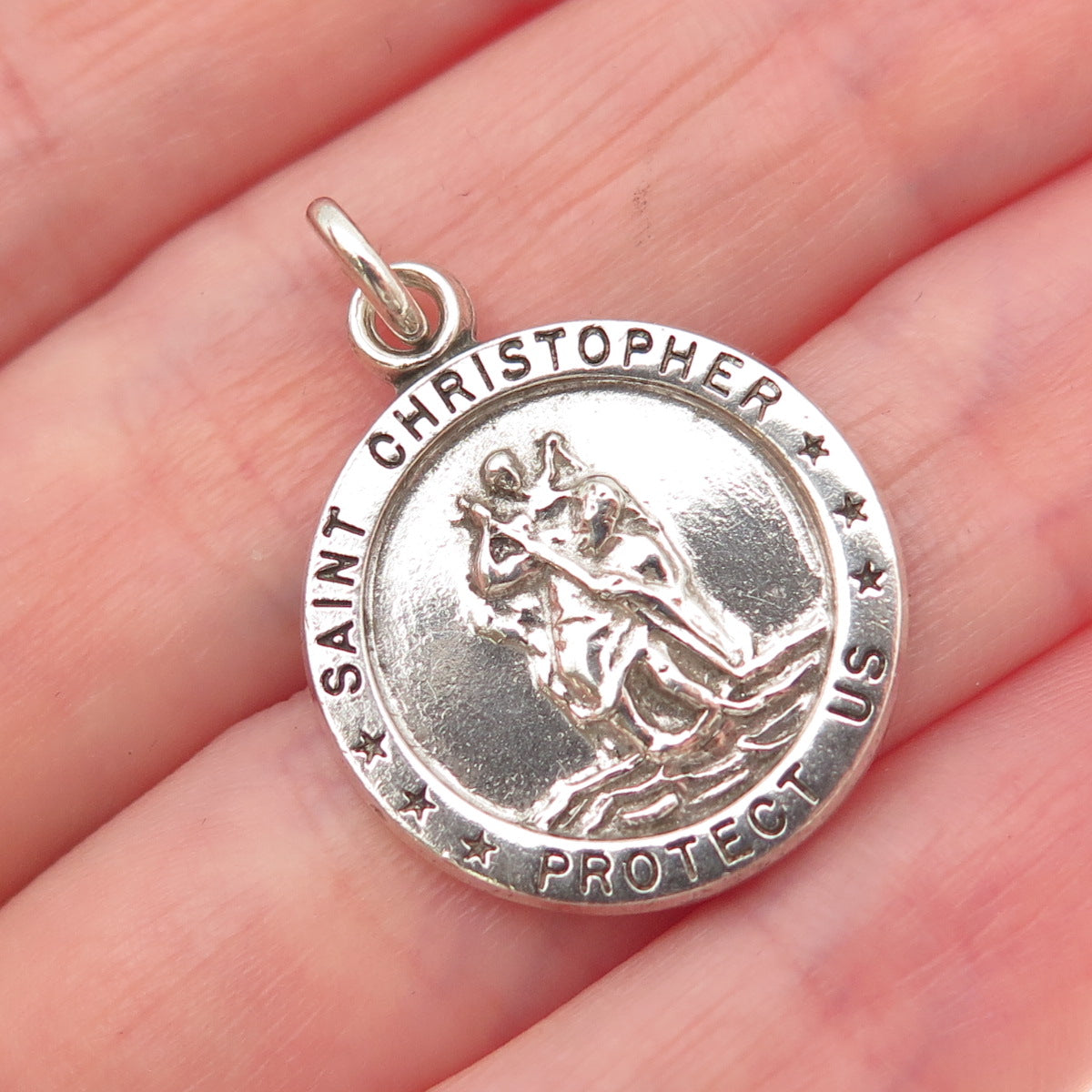 HMH Religious 925 Sterling Silver Vintage St. Christopher Oxidized Charm Pendant