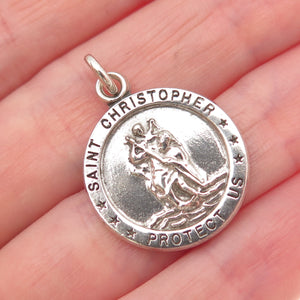 HMH Religious 925 Sterling Silver Vintage St. Christopher Oxidized Charm Pendant