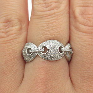 925 Sterling Silver Pave C Z Chain Band Ring Size 8.25