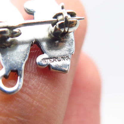 925 Sterling Silver Vintage Enamel "HEA" Teapot Small Pin Brooch