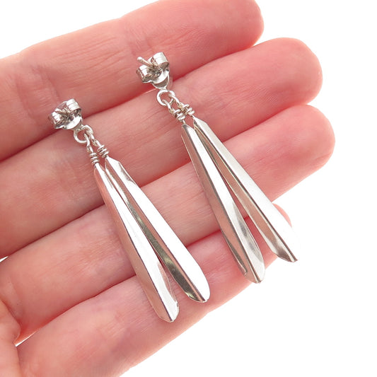 Old Pawn Sterling Silver Vintage Southwestern Turquoise Feather Dangle Earrings