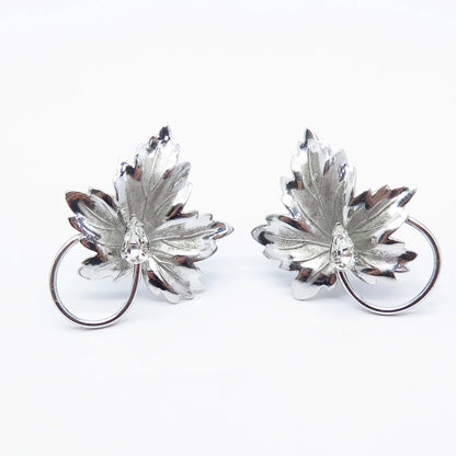 925 Sterling Silver Vintage Carl Art C Z Leaf Screw Back Earrings