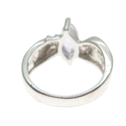 MONICA JAIN Sterling Silver Vintage Real Marquise-Cut Amethyst Ring Size 6.25