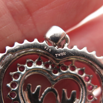 JANE SEYMOUR Sterling Silver Real Pink Sapphire & White Topaz Mom Heart Pendant