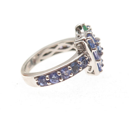 Chuck Clemency 925 Sterling Silver Real Tanzanite & Emerald Ring Size 5.25