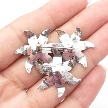 925 Sterling Silver Antique Art Deco Beau Flower Blossom Pin Brooch
