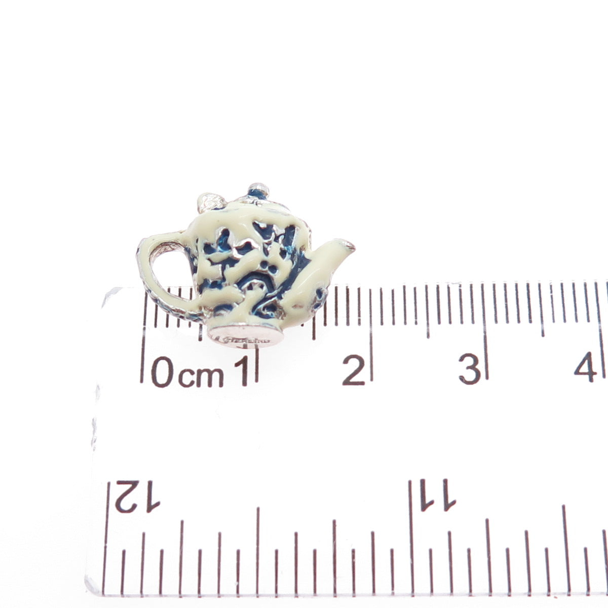 925 Sterling Silver Vintage Enamel Teapot Movable Minimalist 3D Charm Pendant