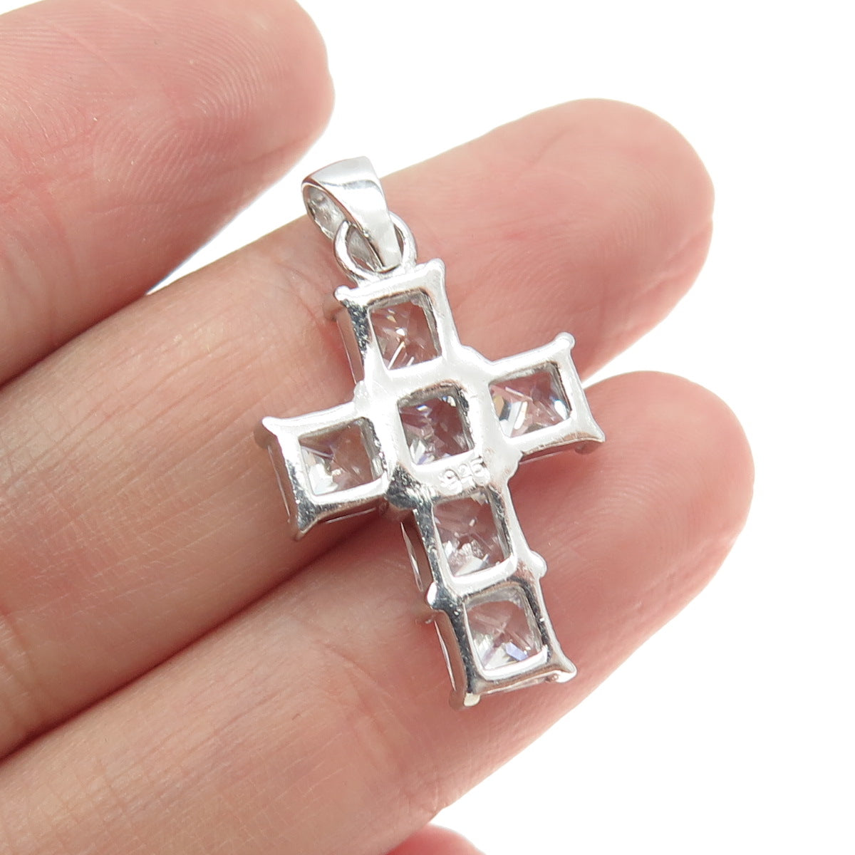 925 Sterling Silver Princess-Cut C Z Sparkling Cross Pendant