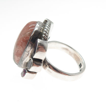 NICKY BUTLER 925 Sterling Vintage Rhodochrosite Moonstone Amethyst Ring Size 6.5