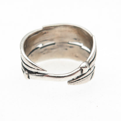 925 Sterling Silver Vintage Feather Oxidized Ring Size 7.5