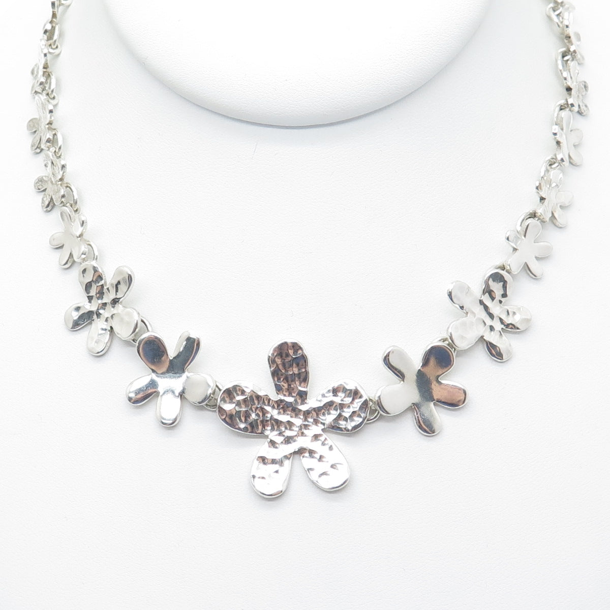 925 Sterling & 950 Silver Vintage Hammered Flower Chain Necklace 16"