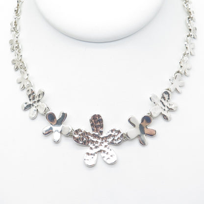 925 Sterling & 950 Silver Vintage Hammered Flower Chain Necklace 16"