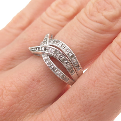 Dee Berkle 925 Sterling Silver Real Round-Cut Diamond Crisscross Ring Size 8.25