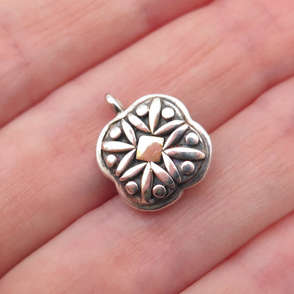 925 Sterling Silver 2-Tone Vintage Real Lapis Lazuli Floral Mini Charm Pendant