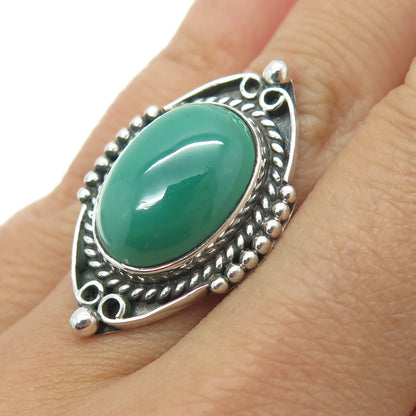925 Sterling Silver Vintage Real Malachite Granulated Ring Size 6.25