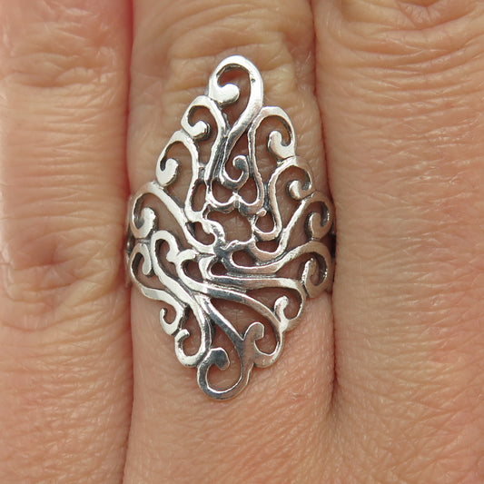 925 Sterling Silver Vintage Ornate Swirl Ring Size 6.75