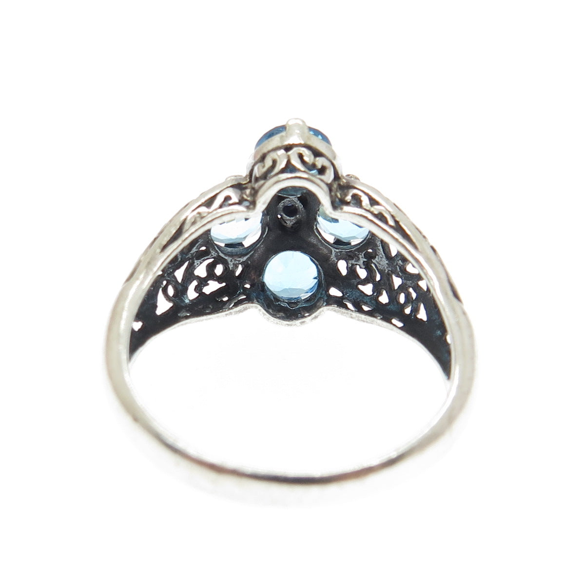 925 Sterling Silver Vintage Real Round-Cut Sapphire & Blue Topaz Ring Size 9