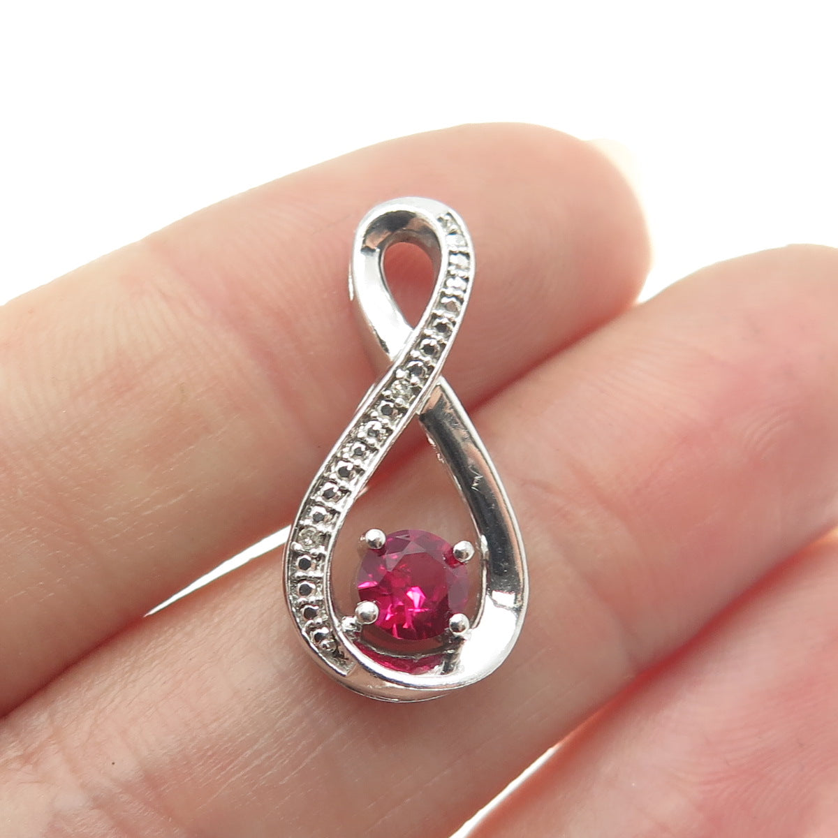 925 Sterling Silver Real Diamond Accent Lab-Created Ruby Infinity Slide Pendant