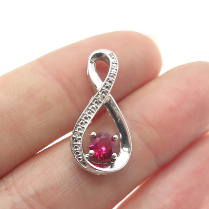 925 Sterling Silver Real Diamond Accent Lab-Created Ruby Infinity Slide Pendant