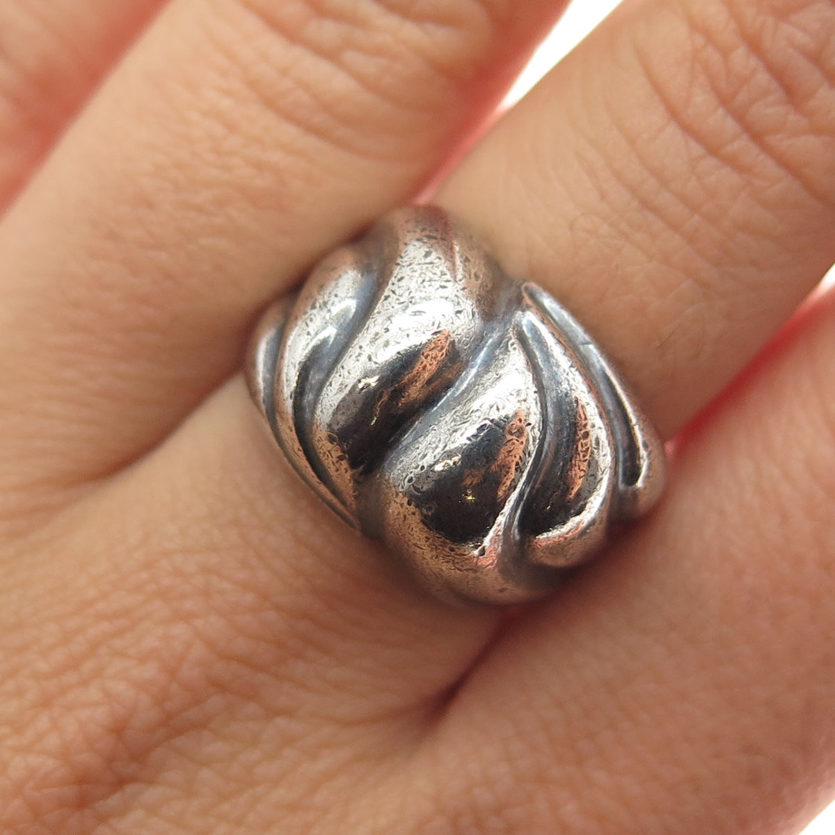 925 Sterling Silver Vintage Mexico Modernist Oxidized Ring Size 7.5