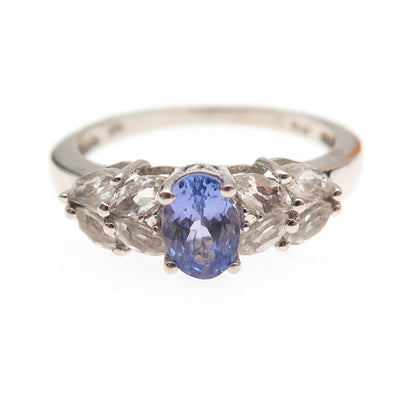 Chuck Clemency 925 Sterling Silver Real Tanzanite & White Topaz Ring Size 9