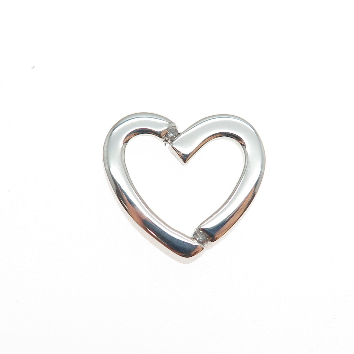 925 Sterling Silver Real Round-Cut Diamond Heart Mini Slide Charm Pendant