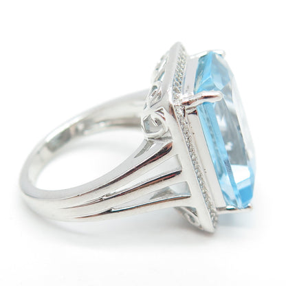 925 Sterling Silver Real White & Blue Topaz Gemstone Ring Size 7