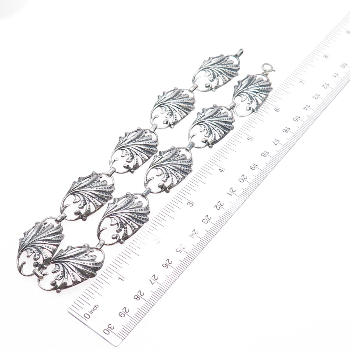 925 Sterling Silver Antique Art Deco Oxidized Floral Choker Necklace 14"