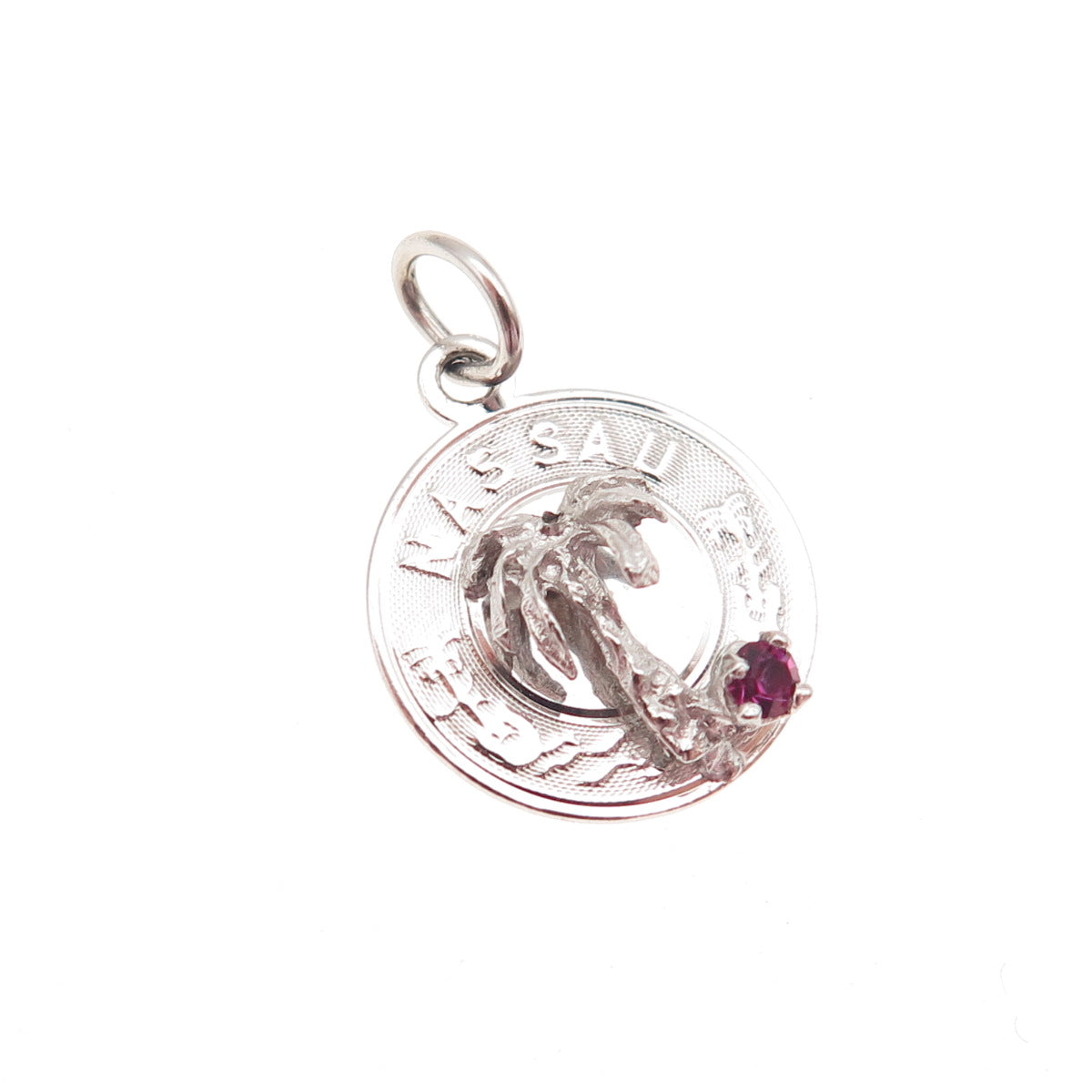 CREA 925 Sterling Silver Vintage Pink Rhinestone Nassau Palm Tree Mini Pendant