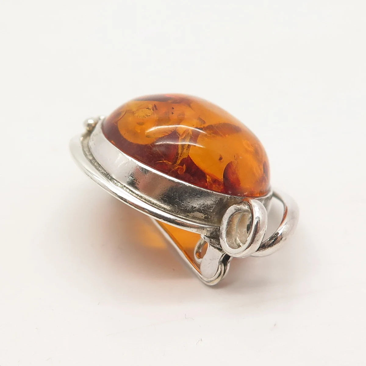 925 Sterling Silver Vintage Real Amber Pin Brooch