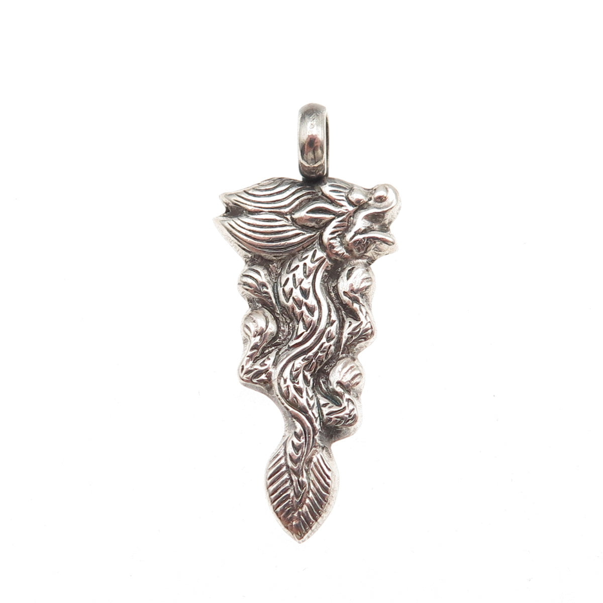 925 Sterling Silver Antique Art Deco Chinese Dragon Oxidized Charm Pendant