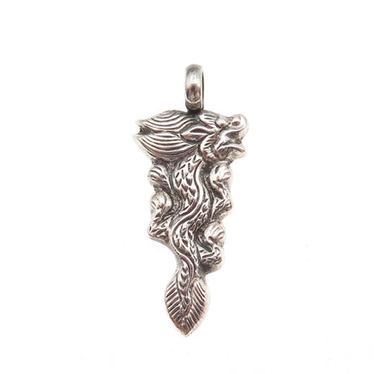 925 Sterling Silver Antique Art Deco Chinese Dragon Oxidized Charm Pendant