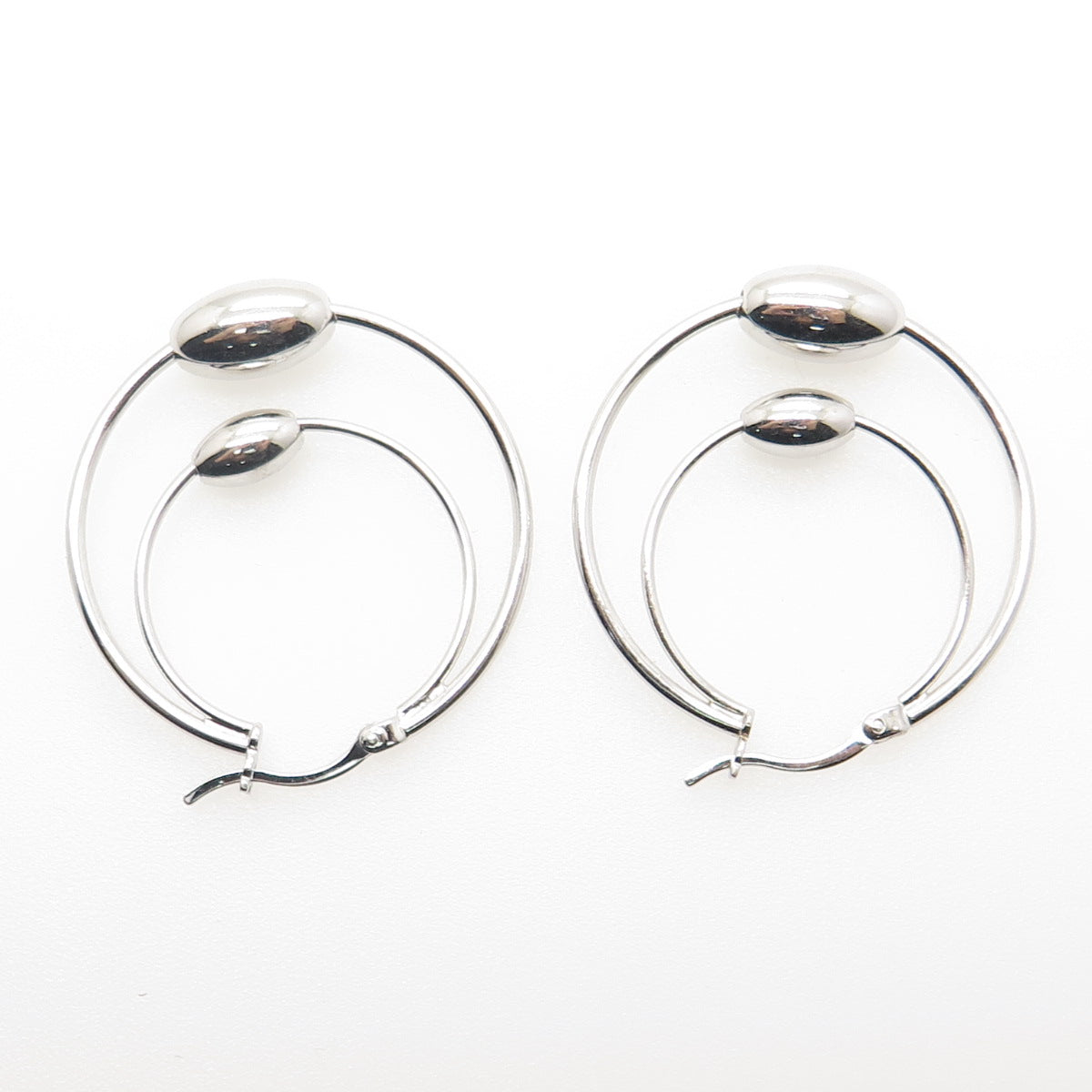 925 Sterling Silver Modernist Double Hoop Bead Earrings