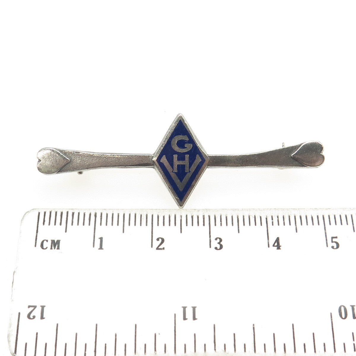 925 Sterling Silver Vintage Blue Enamel "GH" Initial Pin Brooch