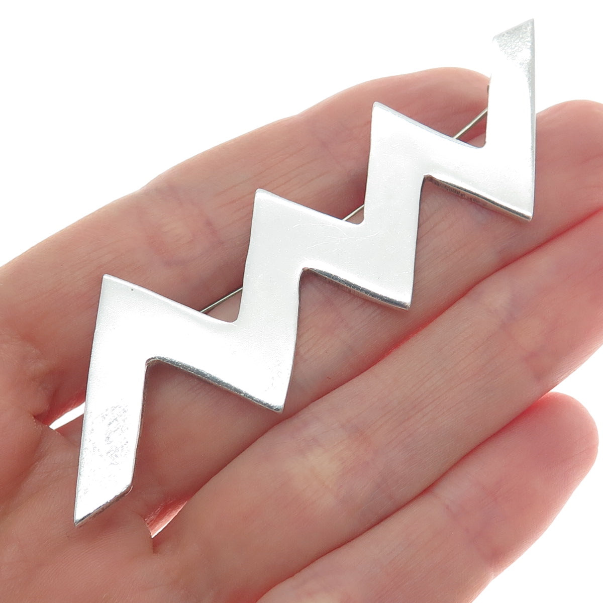 925 Sterling Silver Vintage Mexico Modernist Zig Zag Pin Brooch