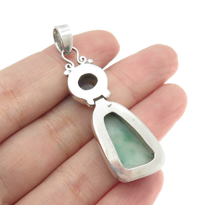 925 Sterling Silver Vintage Real Jade & Labradorite Gemstone Amulet Pendant