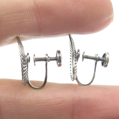 DANECRAFT 925 Sterling Silver Antique Leaf Ribbed Screw Back Earrings