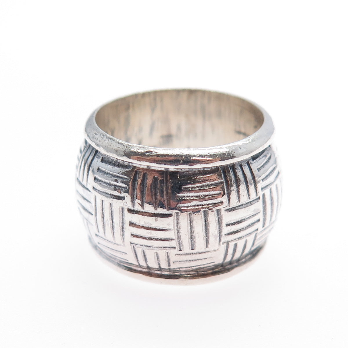 925 Sterling Silver Vintage Modernist Wide Band Oxidized Ring Size 6.5
