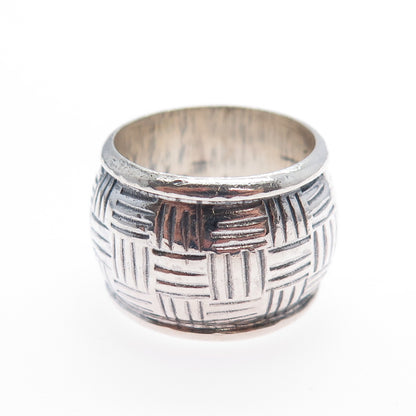 925 Sterling Silver Vintage Modernist Wide Band Oxidized Ring Size 6.5