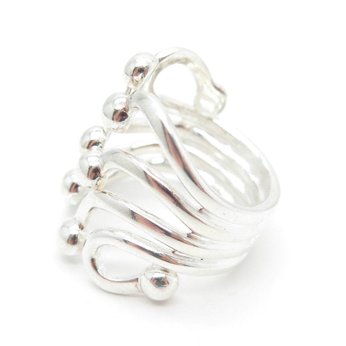 ATI 925 Sterling Silver Beaded Modernist Wide Ring Size 6.75