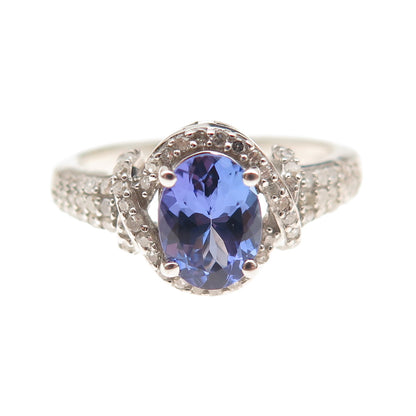 D'Joy 925 Sterling Silver Real Diamond & Tanzanite Ring Size 8