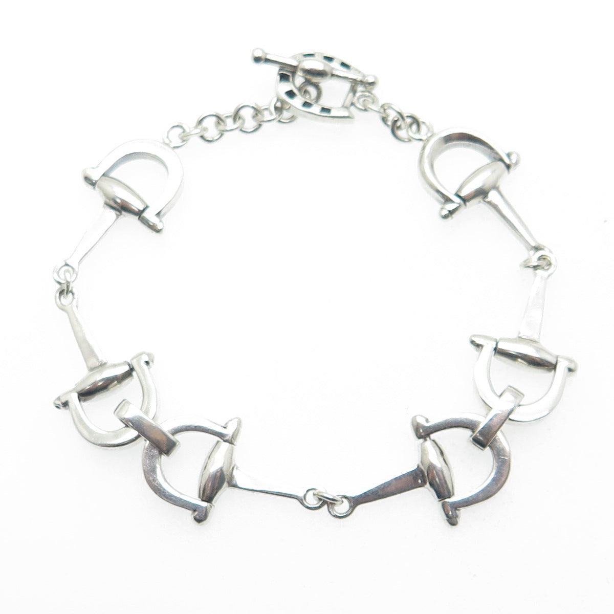 925 Sterling Silver Vintage Horse Snaffle Riding Bit Link Bracelet 7"